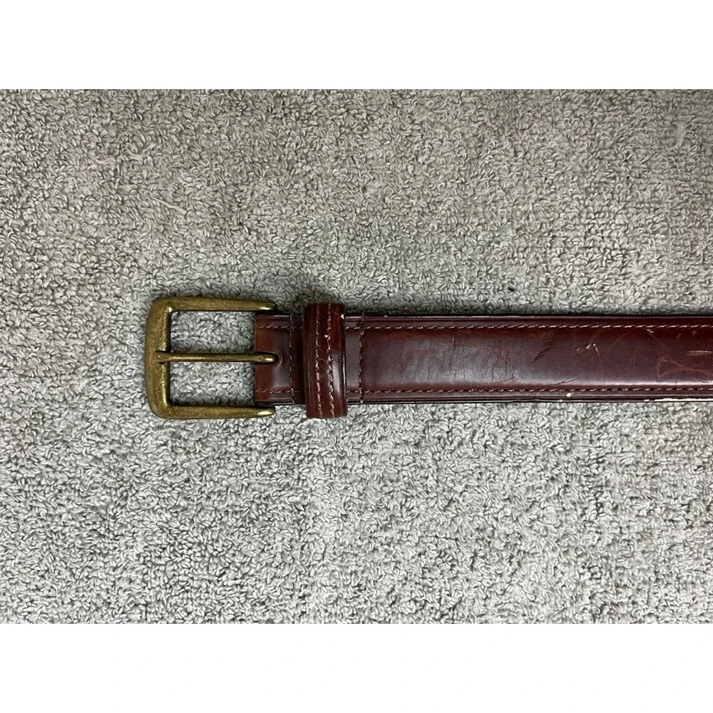Mens Burgundy Genuine Leather Belt Brass Buckle Size 36 A35602 Dress Casual